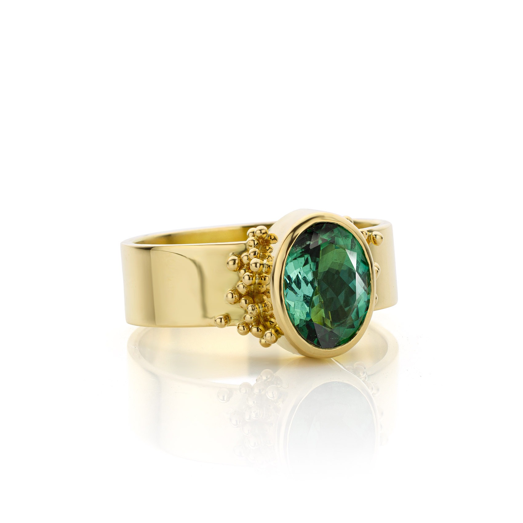Partina City Dubbelzinnig Achteruit 18kt gouden ring met groene toermalijn | Sarah Kobak Edelsmid