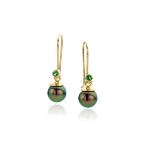Hooks complete set with tsavorite and Tahitian pearls