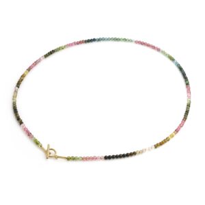 multicolour toermalijn collier met geelgouden sluiting gemaakt door sarah kobak