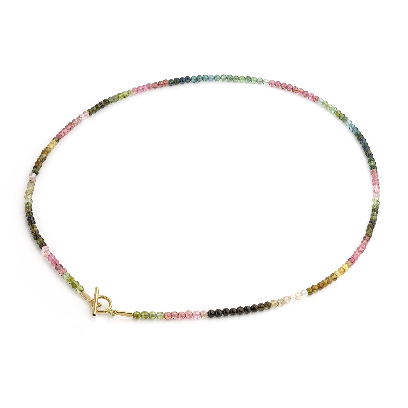 multicolour toermalijn collier met geelgouden sluiting gemaakt door sarah kobak