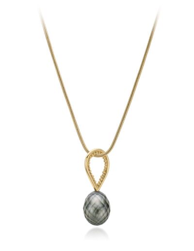 Inside Out hanger met grijze gefaceteerde Tahiti parel aan gouden collier